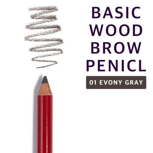 BOM Basic Wood Brow Pencil, Waterproof Smooth Fine Shape for Beginners (01 Ebony Gray)