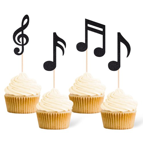 Gexolenu 36 Pcs Music Notes Cupcake Toppers Black Glitter Musical Symbol Cupcake Picks for Rock Music Concert Theme Party Decorations Baby Shower Wedding Birthday Cake Decor Supply