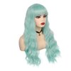 Swiking Mint Green Wigs for Women with Bangs Long Curly Wig Light Green Wig for Women Wavy Green Wig Heat Resistant Synthetic Hair Cosplay Costume Wig