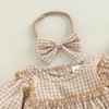 Douhoow Infant Baby Girl Plaid Romper Baby Sweatshirt Romper Ruffle Festival Clothes Fall Winter Outfits with Headband (Khaki plaid, 6-12 Months)