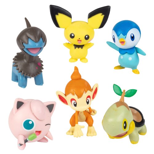 Pokémon Battle Figure Toy Set, 6 Piece Playset - 2" Pichu, Yamper, Turtwig, Piplup, Chimcharm Deino - Generation 4 Diamond & Pearl Starters - Christmas Stocking Stuffer Gift for Kids, Girls, Boys