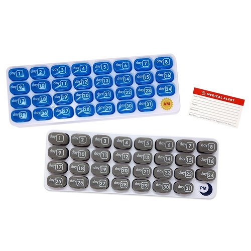 Monthly Pill Organizer 2 Times A Day AM/PM 31 Day Pill Box, Small Removable Travel Daily Pod Cases with Bonus Medical Alert Card