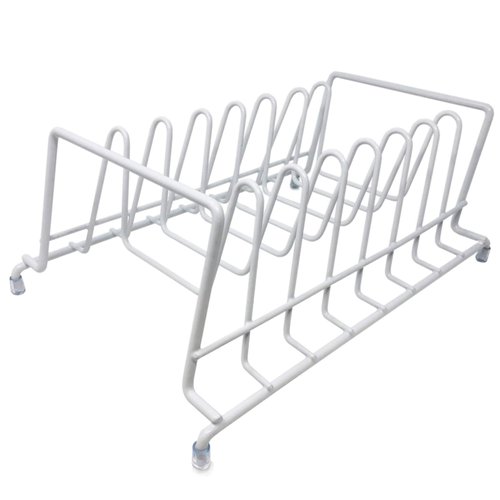 Huji Plates Holder Pots Pans Lid Organizer Rack for Cabinet, Pantry or Kitchen Counter (ONE, WHITE)
