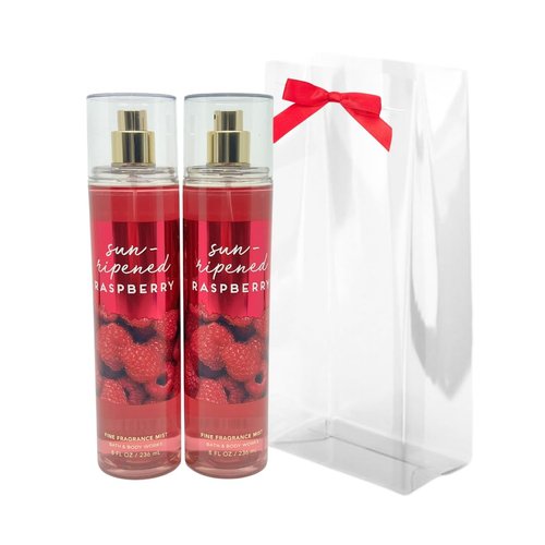 Bath & Body Works SUN-RIPENED RASPBERRY Fine Fragrance Mist Gift Set with a Red Bow for Holiday & Gifts - Pack of 2