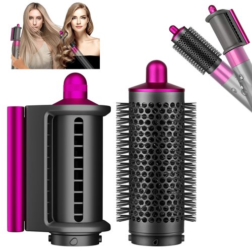 AFDD Round Volumizing Brush and Anti-Flight Flyaway Attachment for Dyson Airwrap Styler HS01/HS05, Hair Smoothing Drying Volumizer Styling Kit Attachment Compatible with Airwrap(Rose)