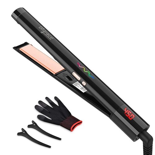 Generic Negative Ion Flat Iron Hair Straightener and Curler 2 in 1 Ceramic Coating Plates with 11 Temps and Dual Voltage for Home & Travel, Black