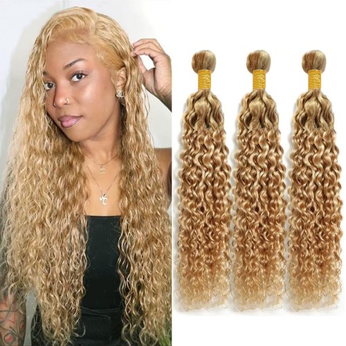 24 26 28 inch Honey Blonde Bundles P27/613 Curly Wave Human Hair Bundles Double Weft Blonde Human Hair Bundles Brazilian Virgin Remy Hair Extensions Blonde Kinky Curly Bundles Human Hair