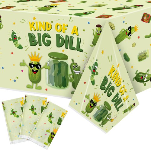 3Pcs Pickle Party Tablecloth Funny Fruit Cucumber Birthday Table Cover Kind of a Big Deal Themed ...