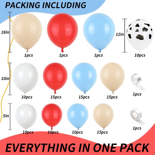 Farm Animal Theme Balloon Garland Arch Kit Red Blue White Latex Balloons Garland with Cow Print Balloons for Kid Barn Yard Farmhouse Country Western Cowboy Birthday Party Supplies Decoration