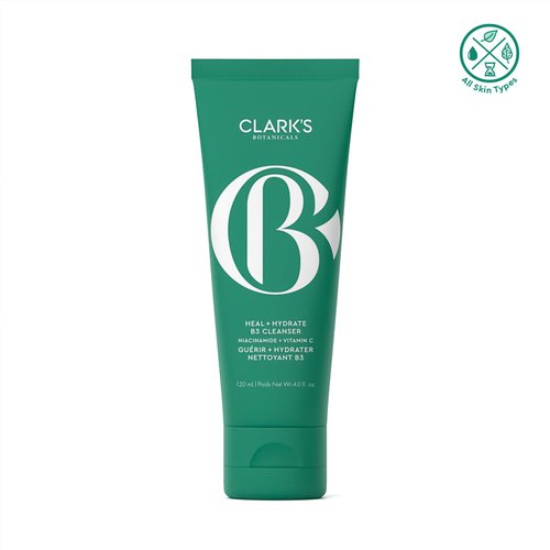 Clark's Botanicals Heal + Hydrate B3 Cleanser, Daily Deep Clean Niacinamide Face Wash with Vitamin C, 4 Oz (Pack of 1)