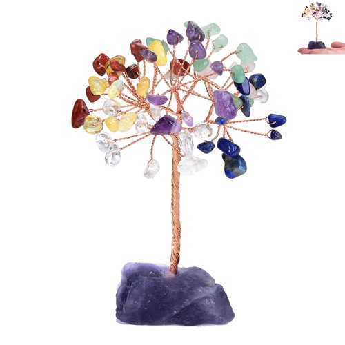 whimsyyy Amethyst Crystal Tree, Healing Stones, Reiki Natural Crystals, Copper Wire Tree, Spiritual Meditation Energy Decor, Gift for Women, Men (Colored Crystal Tree, Number of Branches 7 Branches)