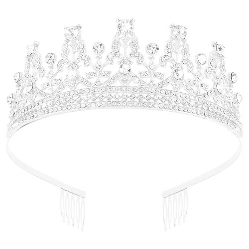 FASOTY Silver Tiara Clear Crystal Crown with Combs Elegant Princess Tiaras and Crowns for Women Girls Rhinestone Headband for Bride Bridal Wedding Birthday Party Prom