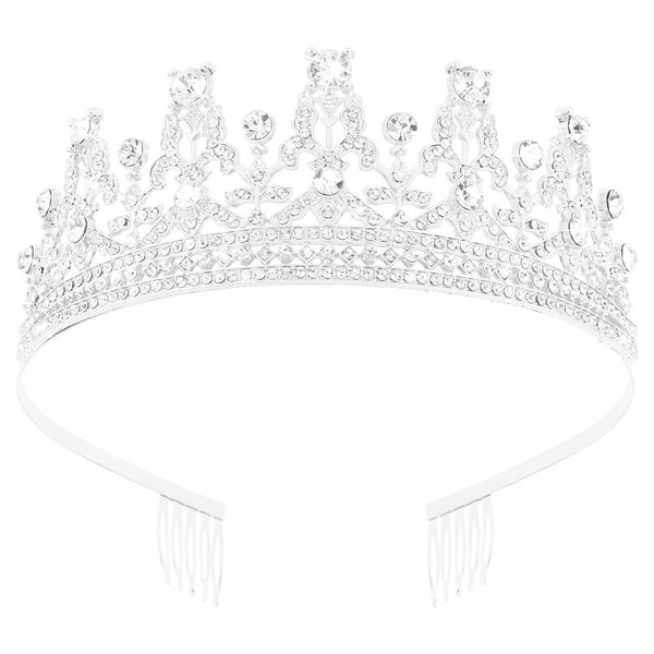 FASOTY Silver Tiara Clear Crystal Crown with Combs Elegant Princess Tiaras and Crowns for Women Girls Rhinestone Headband for Bride Bridal Wedding Birthday Party Prom