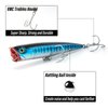 Dr.Fish Topwater Popper Saltwater Fishing Lures, 5-1/2 Inches GT Popper VMC Treble Hooks Surf Fishing Lures for Stripr Pike Salmon Lures Bass Popper Fishing Plugs Offshore Blue Stripes