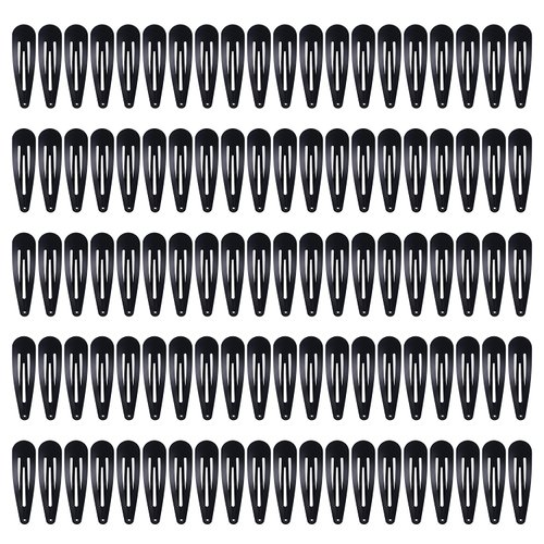 Lawie 100 Pack Bulk 2 Inch 5 CM Black Snap Metal Hair Clips Barrettes Hairpins Clips Thin Fine Bang Hair Holder Craft DIY Accessories for Women Girl Kids