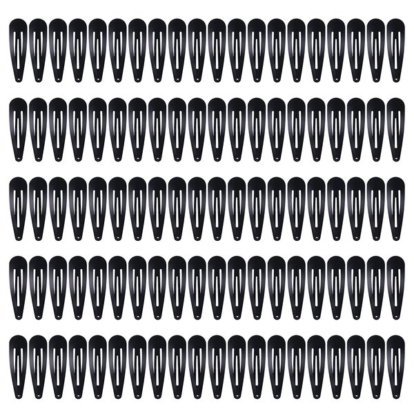 Lawie 100 Pack Bulk 2 Inch 5 CM Black Snap Metal Hair Clips Barrettes Hairpins Clips Thin Fine Bang Hair Holder Craft DIY Accessories for Women Girl Kids