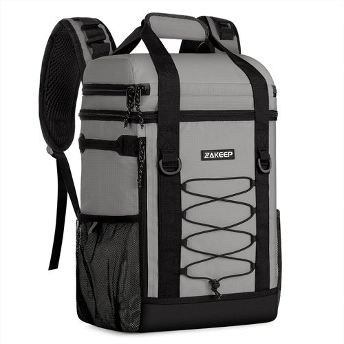 ZAKEEP Cooler Backpack, 36 Cans Multifunctional Leakproof Cooler Backpack with Padded Top Handle, Mesh Pocket for Camping BBQ (Gray)