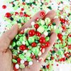 Towenm 60g Mix Pearls and Rhinestones, Flatback Rhinestones and Pearls for Crafts Tumblers Shoes Nails Face Art, 2mm-10mm Mixed Sizes Half Pearls and Rhinestones, Red|Green|White