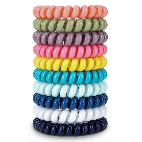 SIADEE 10 Piece Spiral Hair Ties For Thick Hair, Coil Elastics Hair Ties, Multicolor Medium Spiral Hair Ties, No Crease Hair Coils, Telephone Cord Hair Ties For Women And Girls (Macarone Color)