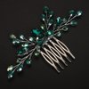 BERYUAN Emered Green Crystal Rhinestone Hair Comb Wedding Bridal Crystal Comb Bridal Crystal Silver Hair Piece Teardrop Rhinestone Comb for Wedding Women