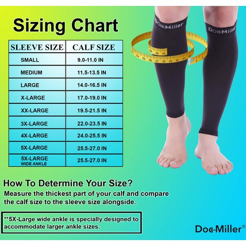 Doc Miller Calf Compression Sleeve Men and Women - 15-20mmHg Shin Splint Compression Sleeve Recover Varicose Veins, Torn Calf and Pain Relief - 1 Pair Calf Sleeves Black Color - Medium Size