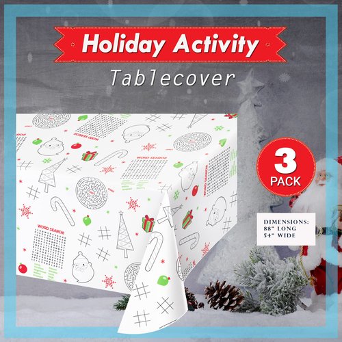 Creative Converting Holiday Activity Table Covers | 3 Coloring Tablecloth 88" x 54" | Paper Disposable Party Supplies Set for Christmas Winter Dinner Events for Kids