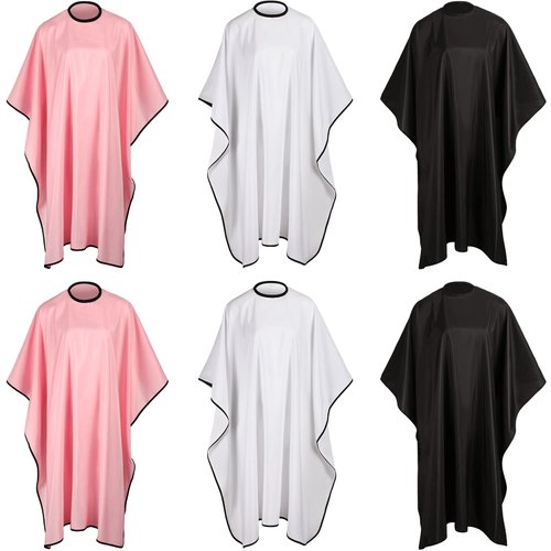 JenPen 6 Pcs Professional Waterproof Hair Styling Cape Salon Barber Cape Hairdresser Haircuting Cape Adjustable Size, 47" x 59"(Black, White, Pink)