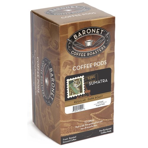 Baronet Coffee Pods [Sumatra-54 Pods] Single Cup Use, Like Senseo Coffee Pods [3 Boxes of 18 Single Serve 10 Gram Pads] Regular Strength Soft Coffee Pods, Dark Roast [Sumatra Coffee]