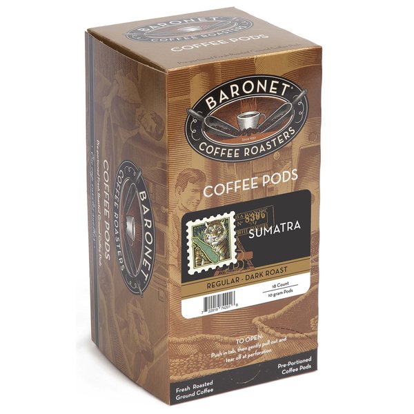 Baronet Coffee Pods [Sumatra-54 Pods] Single Cup Use, Like Senseo Coffee Pods [3 Boxes of 18 Single Serve 10 Gram Pads] Regular Strength Soft Coffee Pods, Dark Roast [Sumatra Coffee]