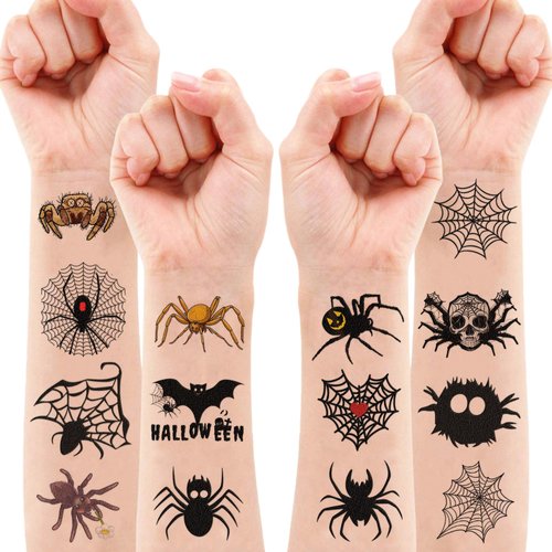100 PCS Cute Funny Halloween Spider Temporary Tattoos Sticker Birthday Decorations Spider Web Bat Boo Day Halloween Festival Black Carnival Themed Party Favors Supplies Cute Boy Girl Adult Gifts
