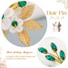 Heread Green Crystal Bride Wedding Hair Pins Flower Bridal Hair Pieces Gold Leaf Hair Accessories for Women and Girls (Pack of 3) (Gold)