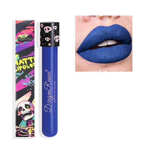 Easilydays Blue Halloween Matte Liquid Lipstick, Velvet & Metallic Colors, for Glossy Radiant & Full Matte Lip Gloss, Non-Stick Cup Long Wear Lip Glaze, High Pigmented Bold Goth Cosplay Makeup, #05