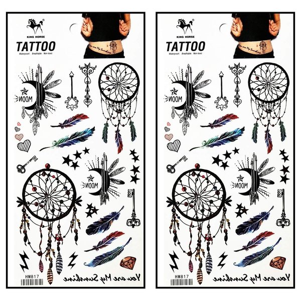 Tattoos 2 Sheets Beautiful Bird Feather Indian Native American moon diamond key Temporary Fake Tattoos Fantasy Fashion Women Sexy Body Painting Tatoo Sticker for Kid Teens Men Women