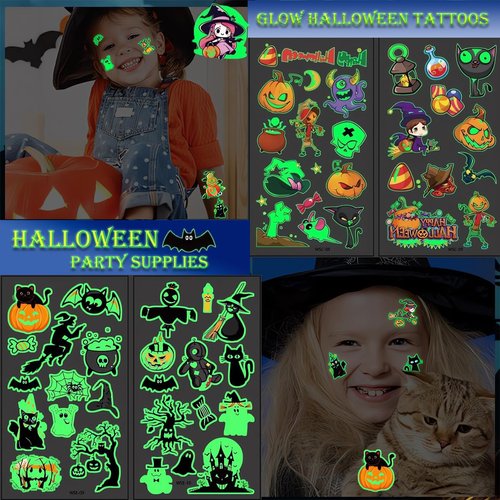 Halloween Party Favors, 30 Sheets Luminous Halloween Temporary Tattoos for Kids, Glow In The Dark Tattoos Stickers for Boys Girls Birthday Decorations Gifts, Halloween Goodie Bags Stuffers Supplies
