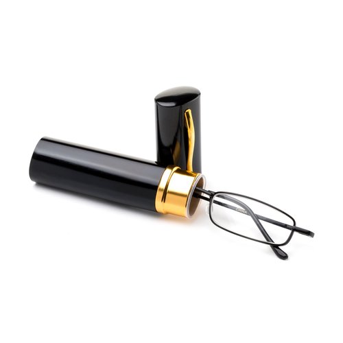 Newbee Fashion - 2 Pack Ultra Slim Compact Unisex Light Weight Spring Temple Reading Glasses w/Portable Pocket Clip Aluminum Case