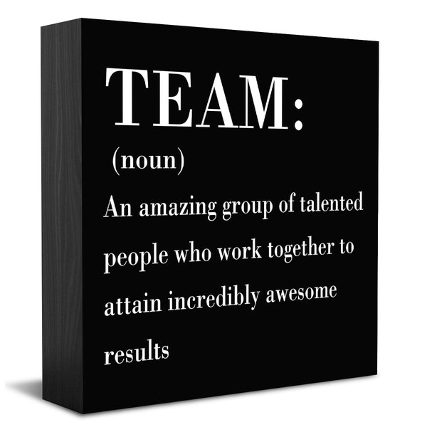 Inspirational Team Noun Office Decor Desk Decor Wooden Box Sign Rustic Black Wood Block Plaque Box Sign for Home Office Desk Shelf Table Decoration Coworker Gift Team Definition Teamwork Sign