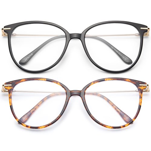 Gaoye Blue Light Blocking Glasses Women/Men, Fashion Round Cateye Frame UV Ray Filter Computer Gaming Glasses - GY1696 (Black+Tea Leopard)