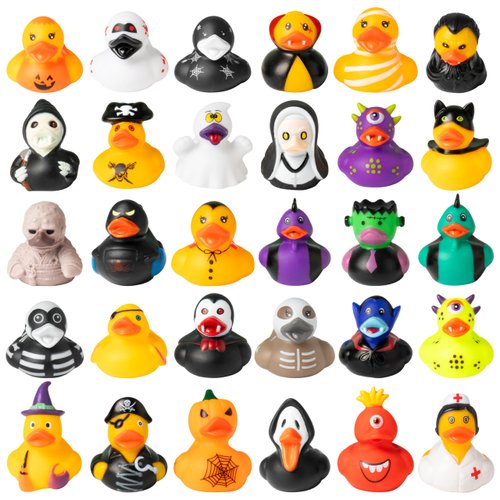 Haooryx Halloween Rubber Duck Toys - 30pcs Novelty Halloween Squeeze Ducks in Bulk Assorted Jeep Duckies Bath Toys Bathtub Decoration Baby Shower Halloween Birthday Party Favor Goodie Bag Fillers