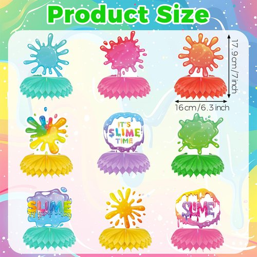 Slime Birthday Party Decoration Honeycomb Centerpieces Slime Splatter Splash Colorful Theme Table Topper It's Slime Time Table Decor for Slime Themed Birthday Party Supplies