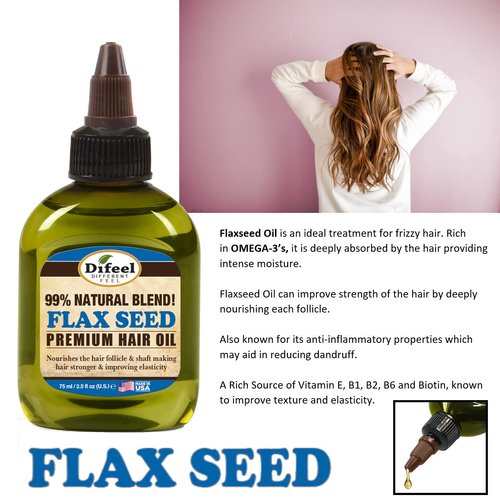Difeel Premium Natural Hair Oil - Flax Seed Hair Oil 2.5 oz. - Strengthening & Moisturizing Hair Oil Treatment