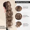 Ponytail Extension, 26 Inch Claw Clip In Ponytail Hair Extensions for Women Long Curly Wavy Ponytail Pony Tail Hair Extension Natural Wavy Hair piece for Women Chocolate Brown with Highlights