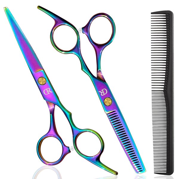 Hair Scissors Kit, Professional Hair Cutting Scissors Thinning Shears Kit 6.5 Inch Length,Barber Hairdressing Scissors Sharp Blade for Haircutting,Haircut Shears set for Men Women kids (rainbow)