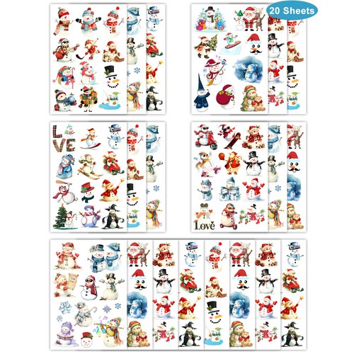 220 Pieces Cute Snowman Temporary Tattoos Stickers,20 Sheets Christmas Winter Snowman Themed Tattoos Stickers Party Decoration Supplies Party favors for Kids Adults