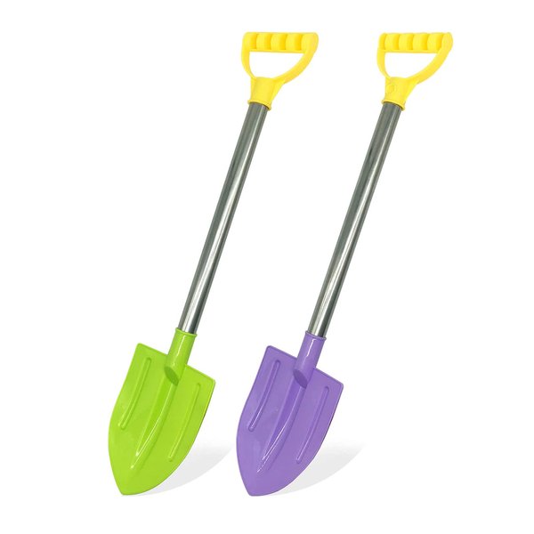 Dsmile 2 Pack Beach Shovels for Kids, 24.4 Inch Long Sand Shovels Gardening Tools Snow Shovel Sturdy Stainless Steel Handle ABS Plastic Spade for Digging Sand Shoveling Snow Fun Gift Set