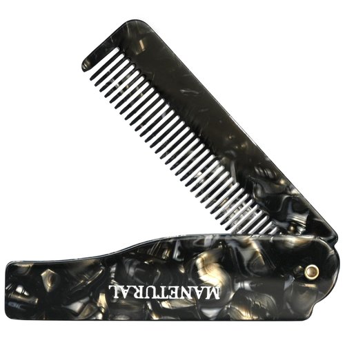 MANETURAL 80L Pocket Comb Fine Tooth Comb - 6.4" Beard Care or Mustache，Grooming Comb for Men，Hair Comb for Women and Kids, Handmade Saw Cut Hand Polished. (Shiny Black, 1PACK)