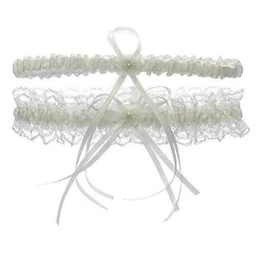Lace Wedding Garters for Bride Pearl Stretch Prom Garter, Women Wedding Bridal Legs Garter Set (One Size, White)