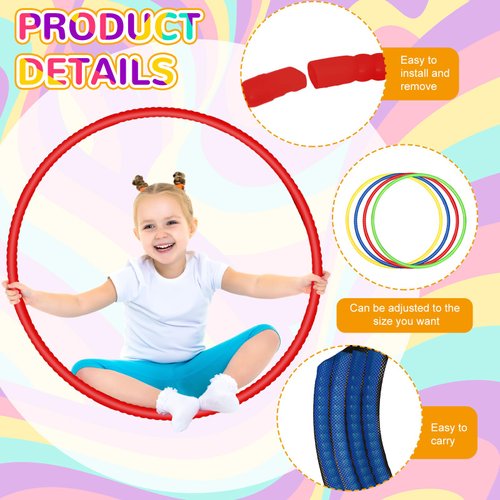 Sratte 8 Pcs Color Hoop Detachable Adjustable Hoop Exercise Ring Plastic Toys for Teens Games Gymnastics Dog Agility Equipment Party Decor, 4 Colors (Bright Colors,28 Inch)
