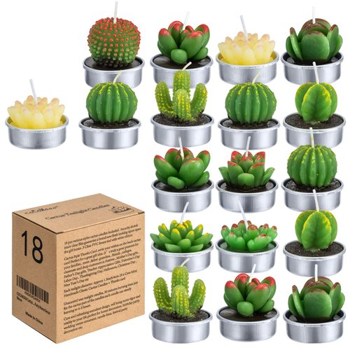 Cactus Tealight Candles(18 Pcs Gift Boxed), Artificial Succulents Decorative Tea Light Candles,Perfect for Birthday Wedding Party Home Decor