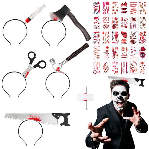 DECYOOL Halloween Horror Headband, 36 Pcs Halloween Zombie Makeup Prop Halloween Costume Accessories for Halloween Cosplay Masquarade Horror Party Supply