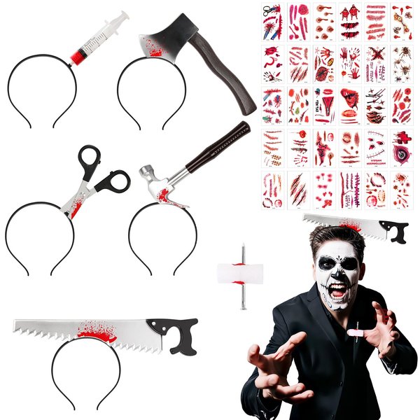 DECYOOL Halloween Horror Headband, 36 Pcs Halloween Zombie Makeup Prop Halloween Costume Accessories for Halloween Cosplay Masquarade Horror Party Supply